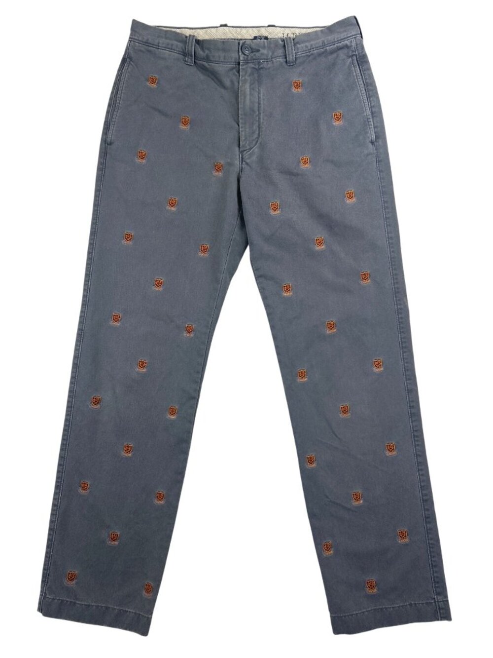 J.Crew Mens 32X32 Chino Pants Gray Embroidered Crest Shield Golf Preppy Academia